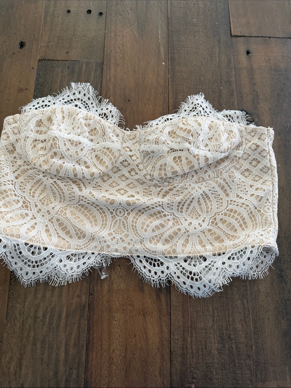 Superdown Ivory Lace Bandeau Bralette with Scalloped Hem